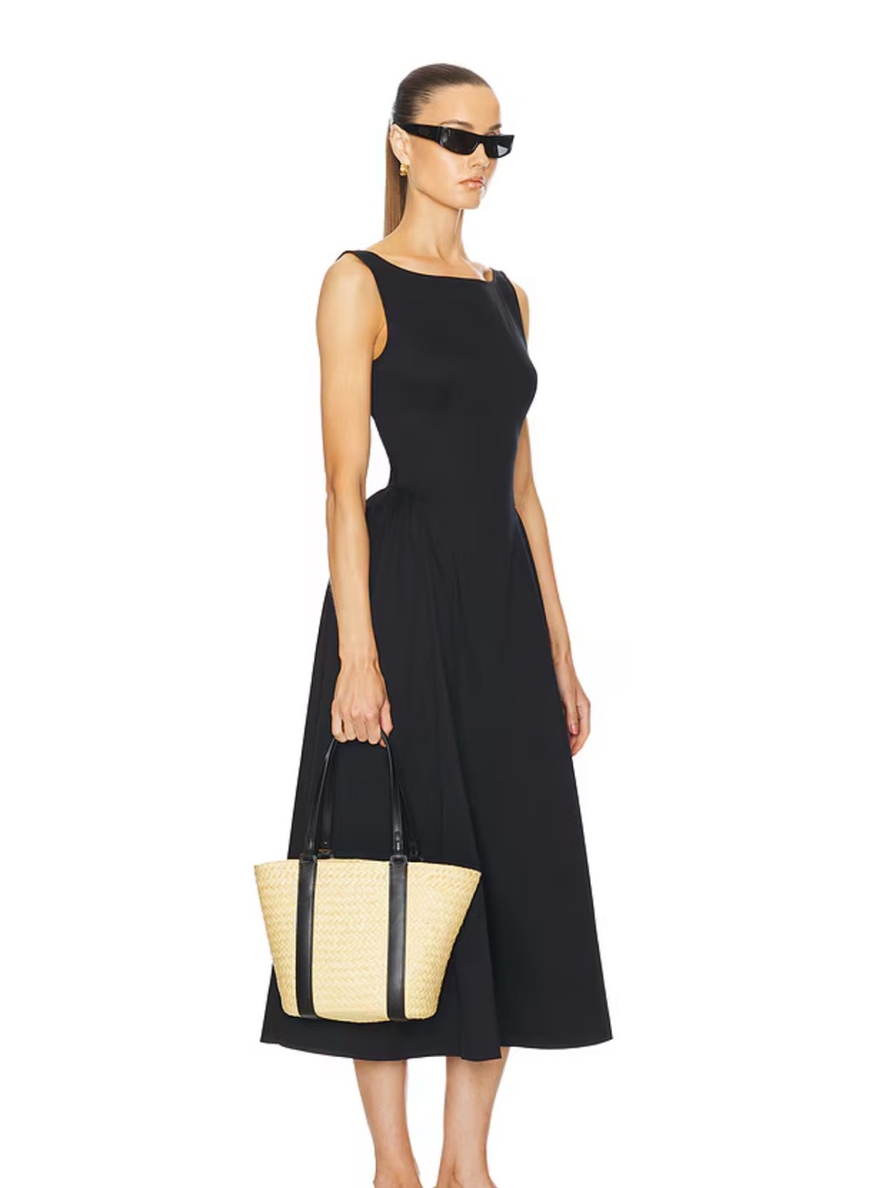 Helsa Stretch Cotton Sateen Midi Dress in Black BNOWT - Picture 7 of 9